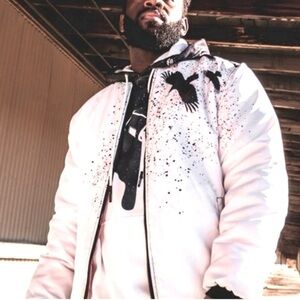 FreshHoods Sky Crow Bomber Streetwear  Graphic Artist Collab Jacket, Size Medium